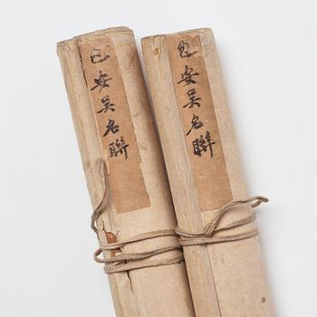 Rullmålningar, två stycken, tusch på papper.  Signerade Bao Shichen (1775-1855).