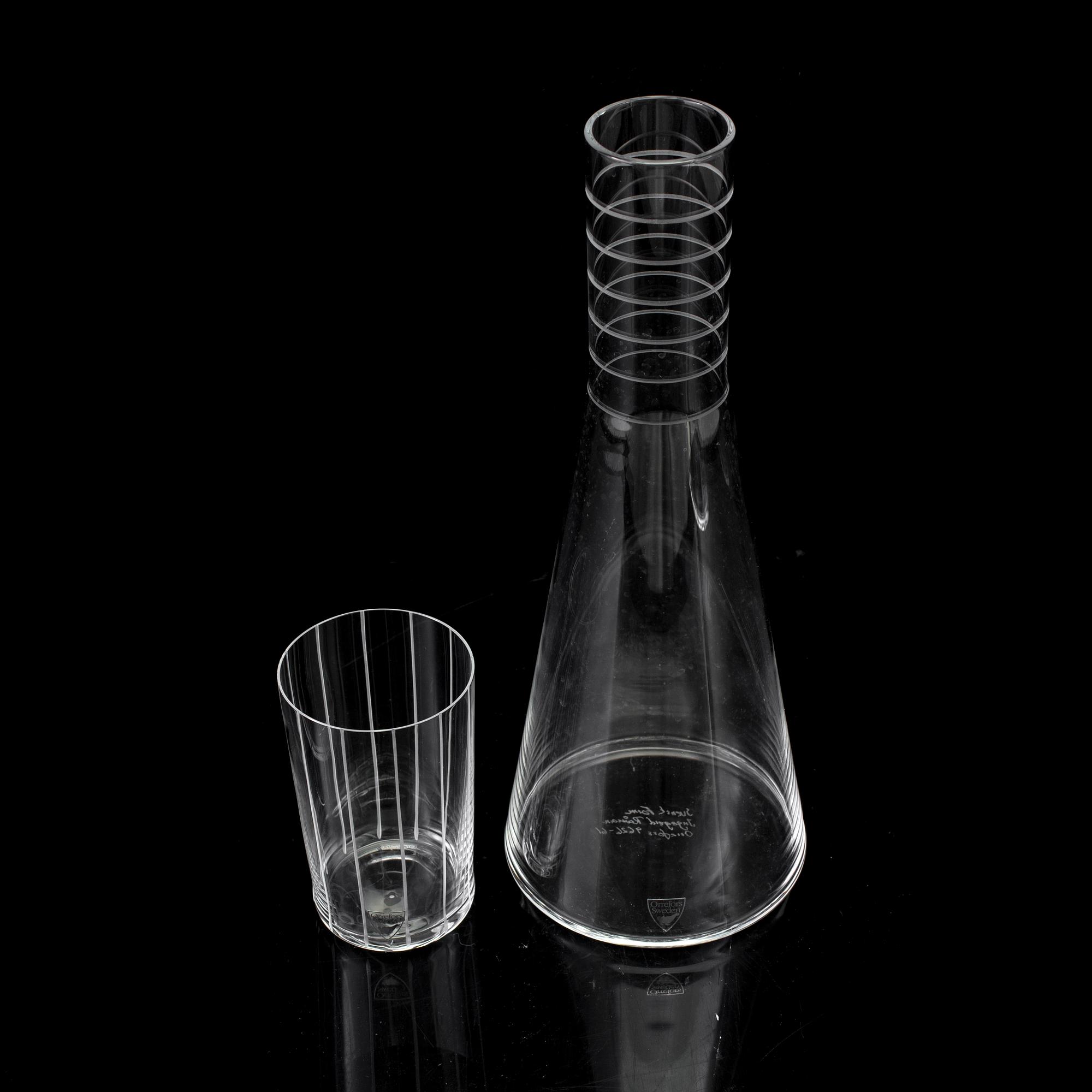 INGEGERD RÅMAN, karaff med glas, glas, Orrefors, signerade.