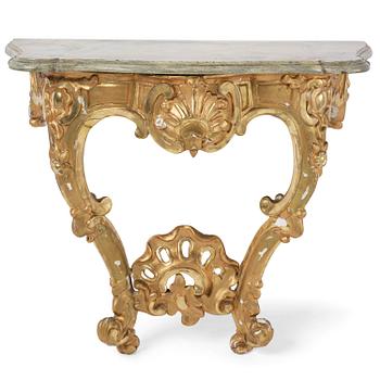33. A rococo gilt-gesso and marble-top console table, Stockholm, later part 18th century.