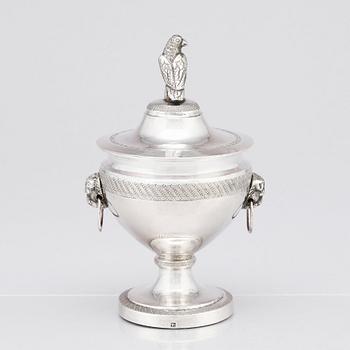 Suger bowl with lid, silver, unidentified master, possibly Raffaele Sisino, Naples 1832-1872.