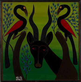 Hashim Mruta, so-called Tingatinga painting, Gazelle.