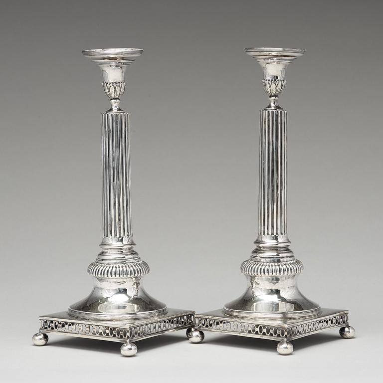 A pair of Swedish 18th century silver candlesticks, mark of Arvid Floberg, Stockholm 1798.