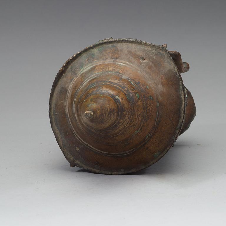 SKULPTURHUVUD, koppar legering. Thailand, Troligen 1700-tal, Ayutthuya.