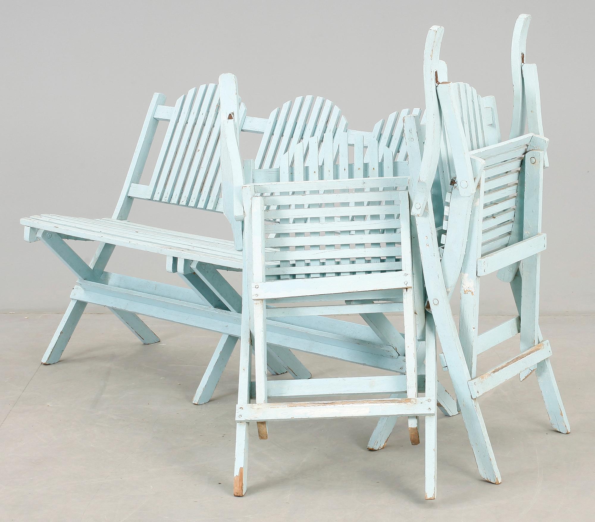 TRÄDGÅRDSMÖBLER, 5 delar, omkring 1900-talets mitt.