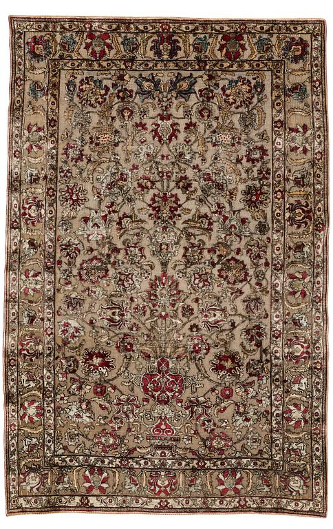 A carpet, an antique silk metal brocaded Kashan, probably around 1910, ca 200-202,5 x 129-131 cm.