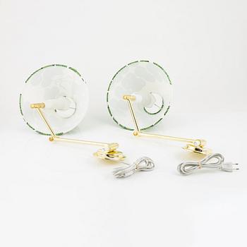 A pair of brass wall lights, later part of the 20th Century.