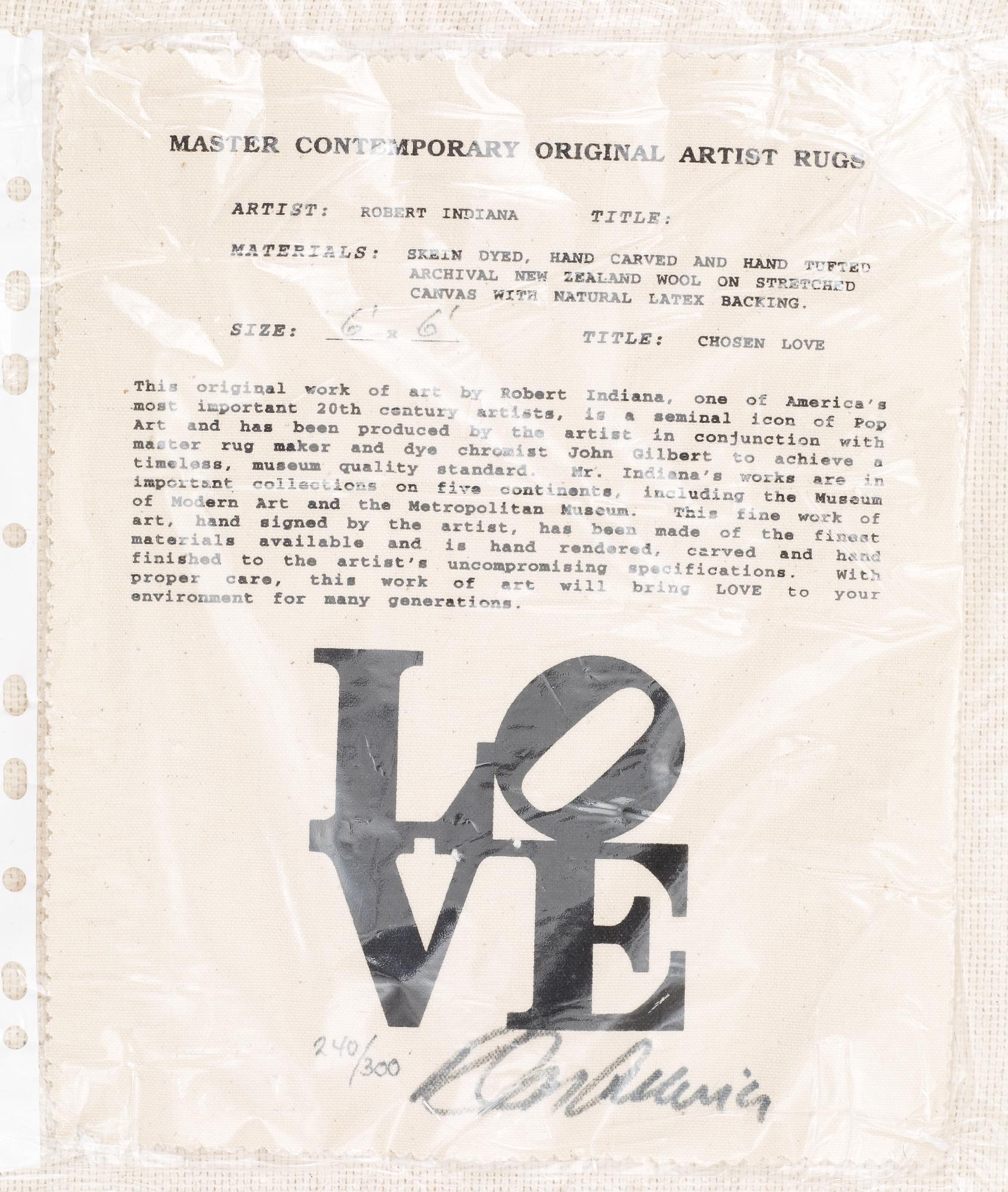 MATTA. "Red on Blue", Chosen love. Tuftad 1995. 182,5 x 184 cm. Robert Indiana, USA, född 1928.