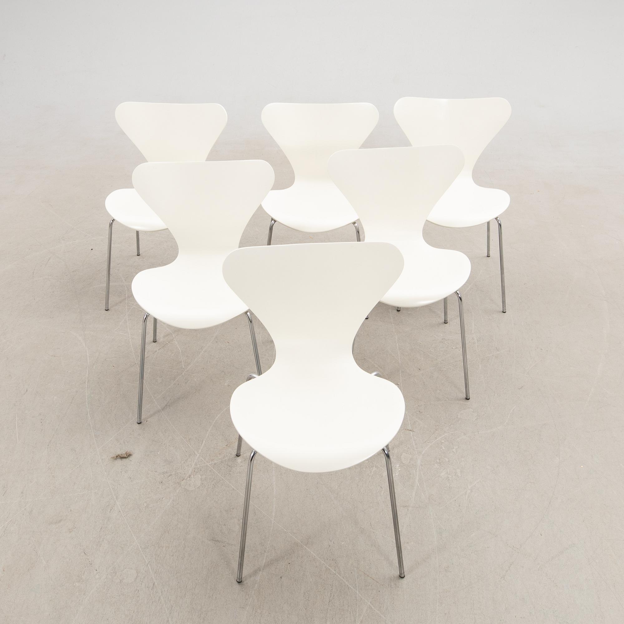 Arne Jacobsen, Chairs 6 pcs, "The Seven" for Fritz Hansen Denmark 1979.