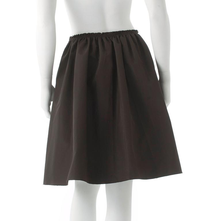 PRADA, a brown silk blend skirt.