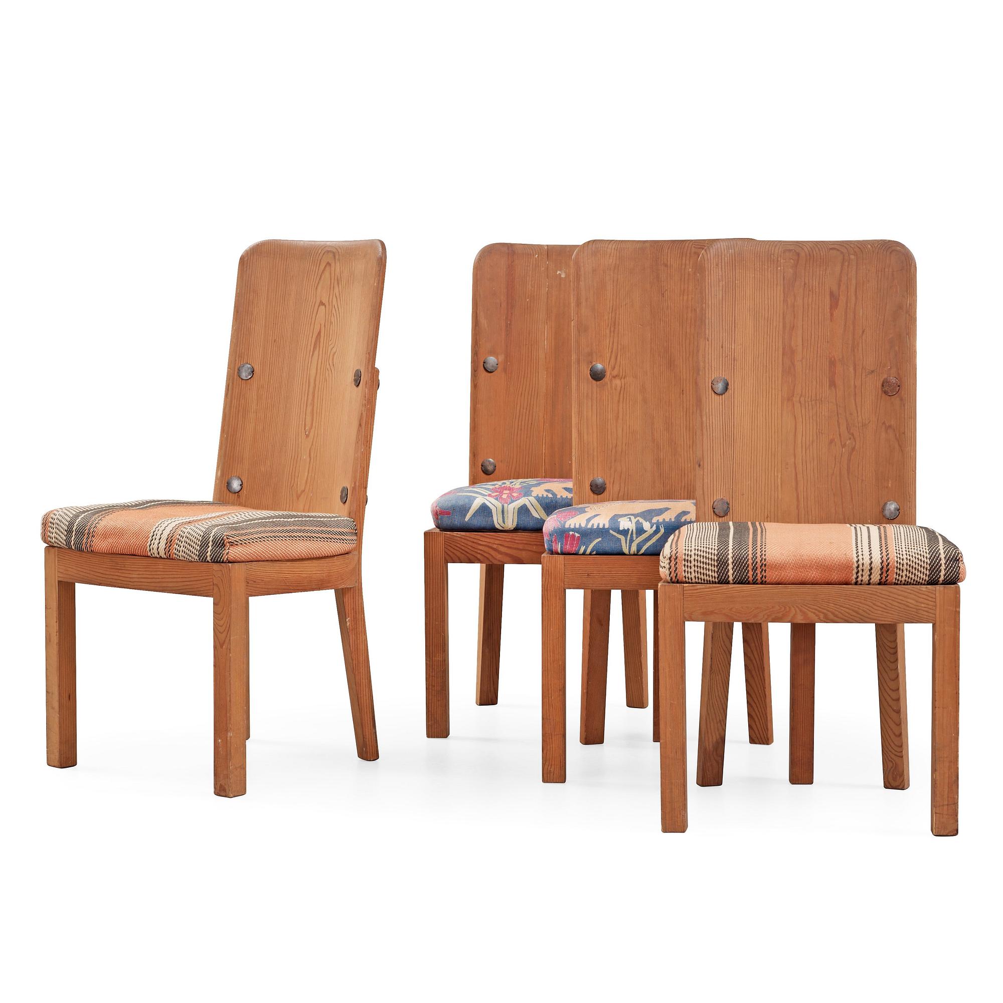 Axel Einar Hjorth, A set of four 'Lovö' pine chairs, Nordiska Kompaniet, NK, Sweden ca 1932.