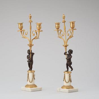 A pair of Gustavian late 18th century two-light candelabra.