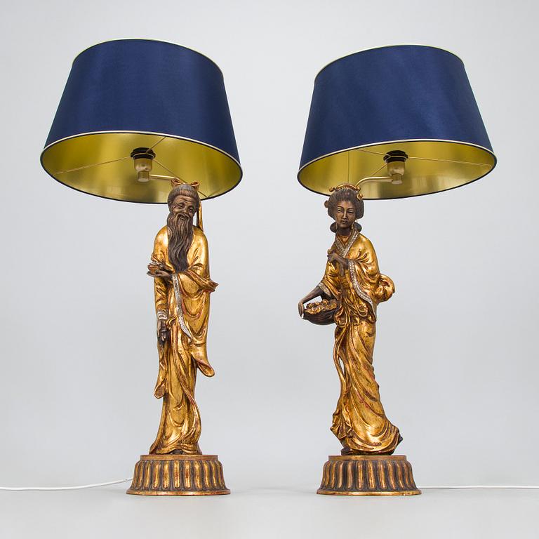 Bordslampor, ett par, asiatiska figurer, 1900-talets senare del.