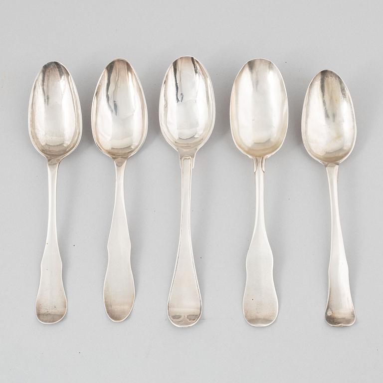 Skedar, 5 st, silver, bl a Stephan Westerstråhle, Västervik 1766.