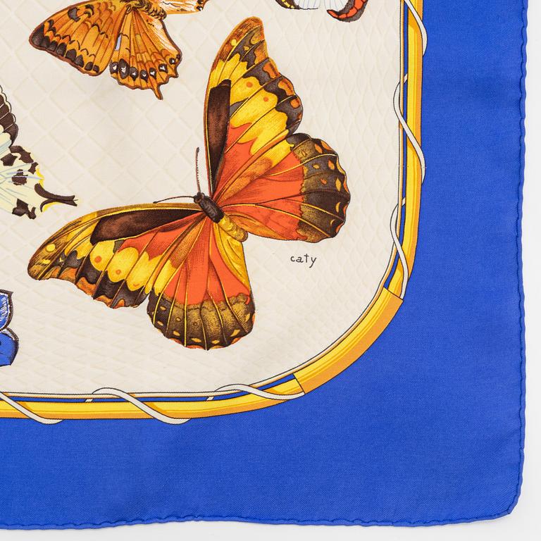 Hermès, three silk scarves.