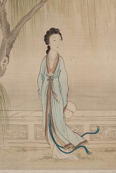 MÅLNINGAR, fyra stycken, akvarell och tusch på silke, sen Qingdynasti, attibuerad till Pan Zhenyong (1852-1921).