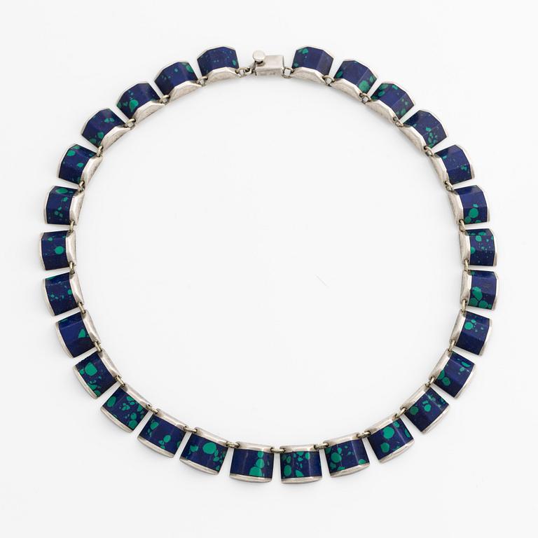 Bracelet and necklace from Mexico, silver with likely azurite-malachite.
