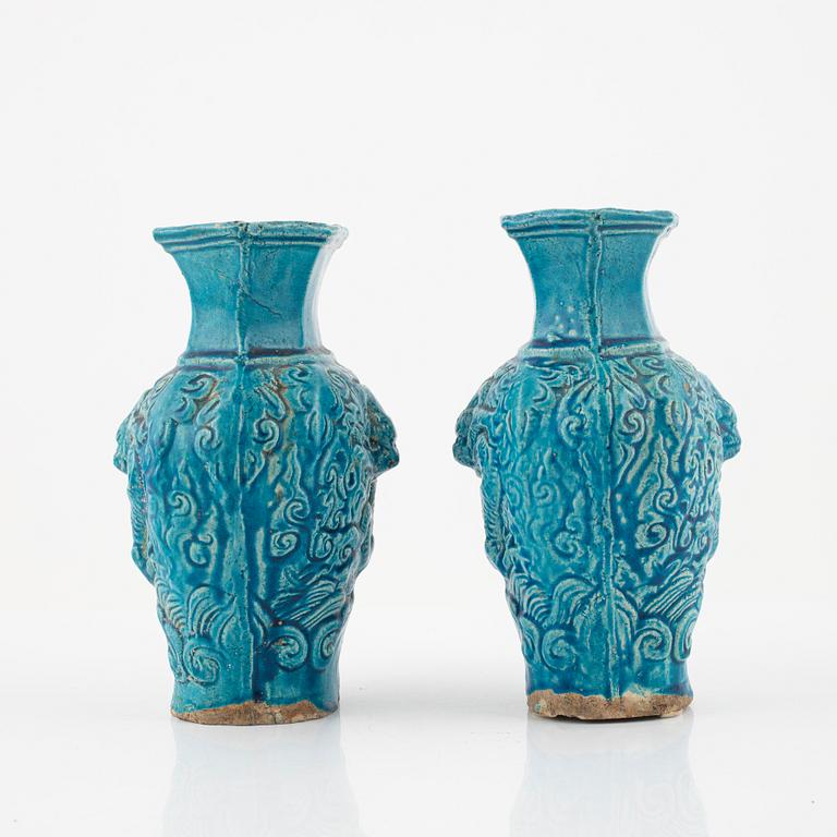 A pair of earthenware vases, late Ming dynasty (1368-1644).