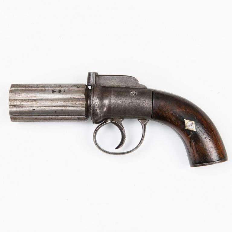 A Six-Shot Percussion Pepperbox Revolver, first half of 19th Century.