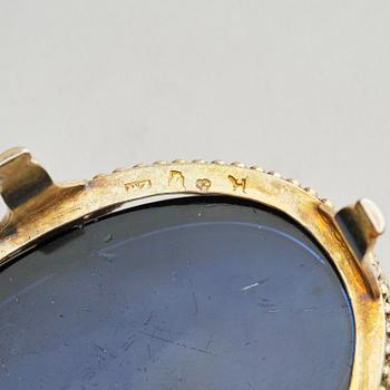 A pair of Swedish 18th century silver and blue glass salt cellars, mark of Pehr Zethelius, Stockholm 1775.