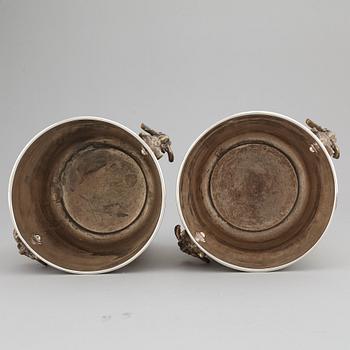A pair of silver plate wine coolers, 20th Century.