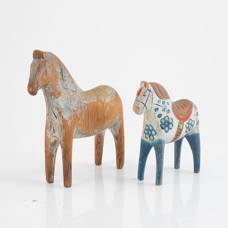 Two Swedish "Dala horses", first half of the 20th century.