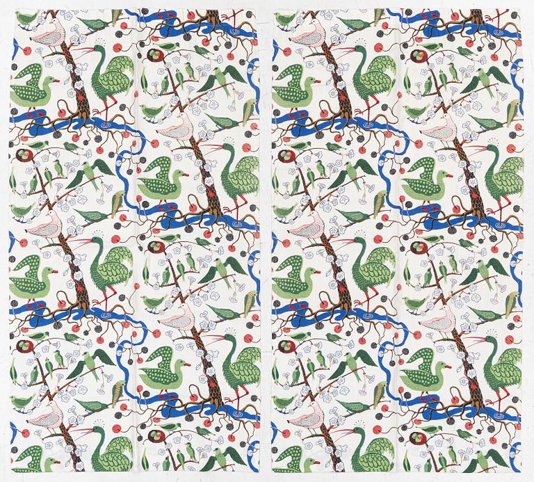 Josef Frank, a pair of curtains, 'Gröna Fåglar', Firma Svenskt Tenn.