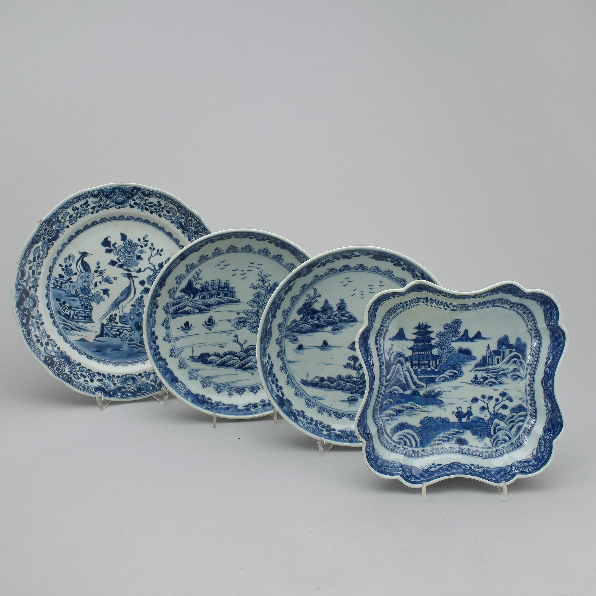 FAT OCH SKÅLFAT, 4 st, porslin, Qing dynastin (Qianlong 1736-95).