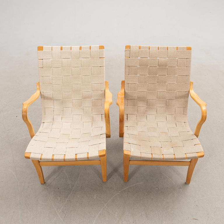 Bruno Mathsson, Fåtöljer/Karmstolar ett par, "Eva" Firma Karl Mathsson sent 1900-tal.