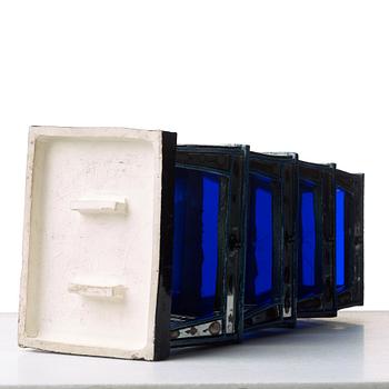 Birger Kaipiainen, a stoneware, blue glass and mirror glass sculpture, "Napoleon's table", Finland ca 1969.