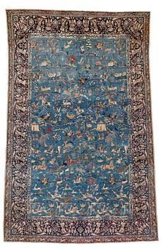 MATTO, an antique/ semi-antique Tabriz part silk figural, ca 345-346 x 217,5-232 cm.