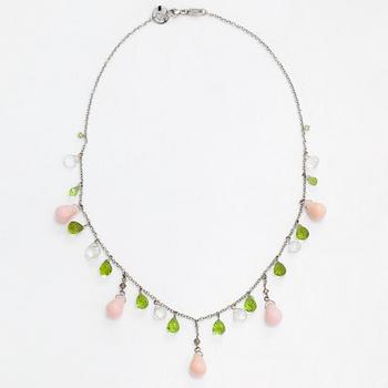 An 18K white gold necklace, with opals, peridots and moonstones, Zoccai, Italy.