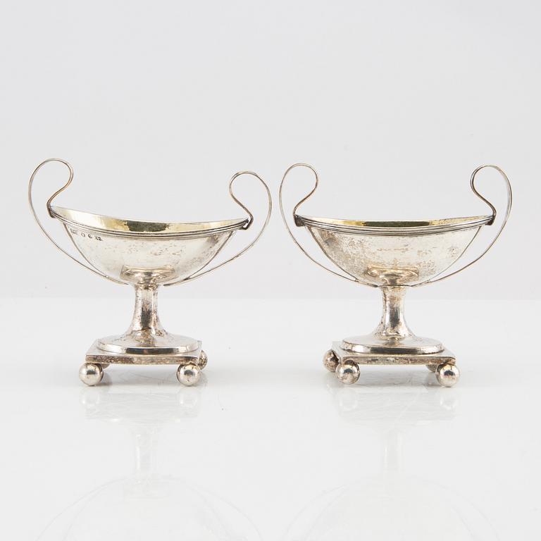 Stephan Westerstråhle salt cellar, a pair of Late Gustavian silver, Stockholm 1804.