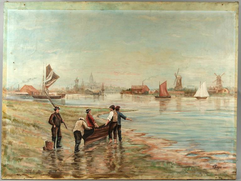 OKÄND KONSTNÄR, olja på duk, sign N. Benzon och dat 1898.