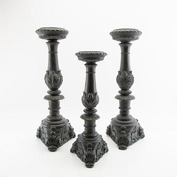 Floor candlesticks 3 pcs, second half of the 20th century, art metal.