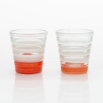 Aino Aalto, a set of six 1930s-40s snapsglasses manufactured at Karhula and a glass bottle, possibly Karhula.