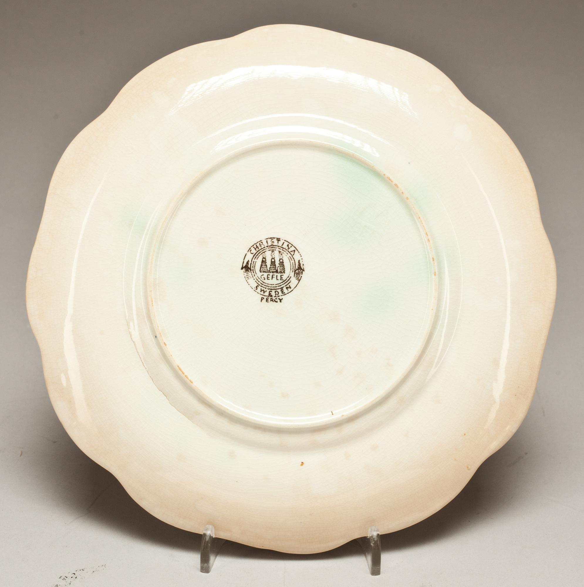 ASSIETTER, 12 st, flintgods, "Christina", Arthur Percy, Gefle.