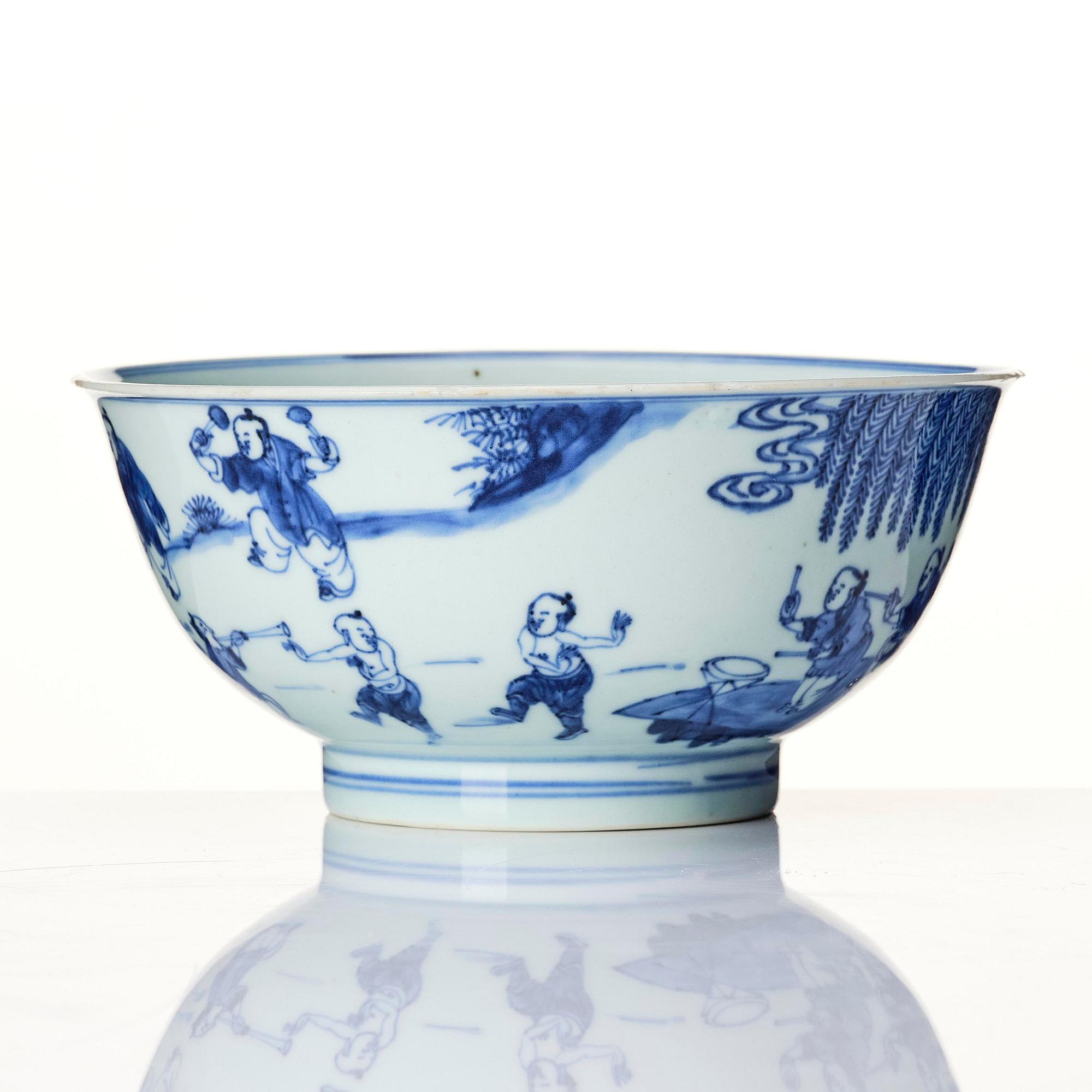 A blue and white 'boys' bowl, Qing dynasty, Kangxi (1662-1722).