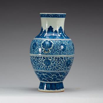 A large blue and white vase, China, presumably Republic, 20th Century, with Wanli six character mark.