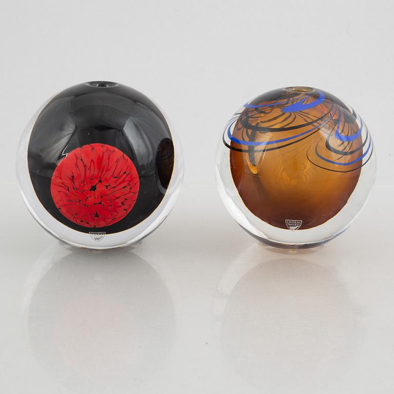 Erika Lagerbielke, two glass vases, 'Orientes' and 'Merridianus', Orrefors 2002-2003.