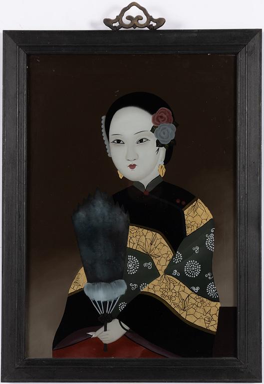 A Chinese reverse glass painting, 20th century.