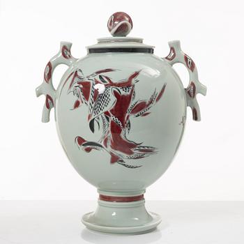 Thorkild Olsen, a porcelain urn with cover, Royal Copenhagen, Denmark, dated 1952.