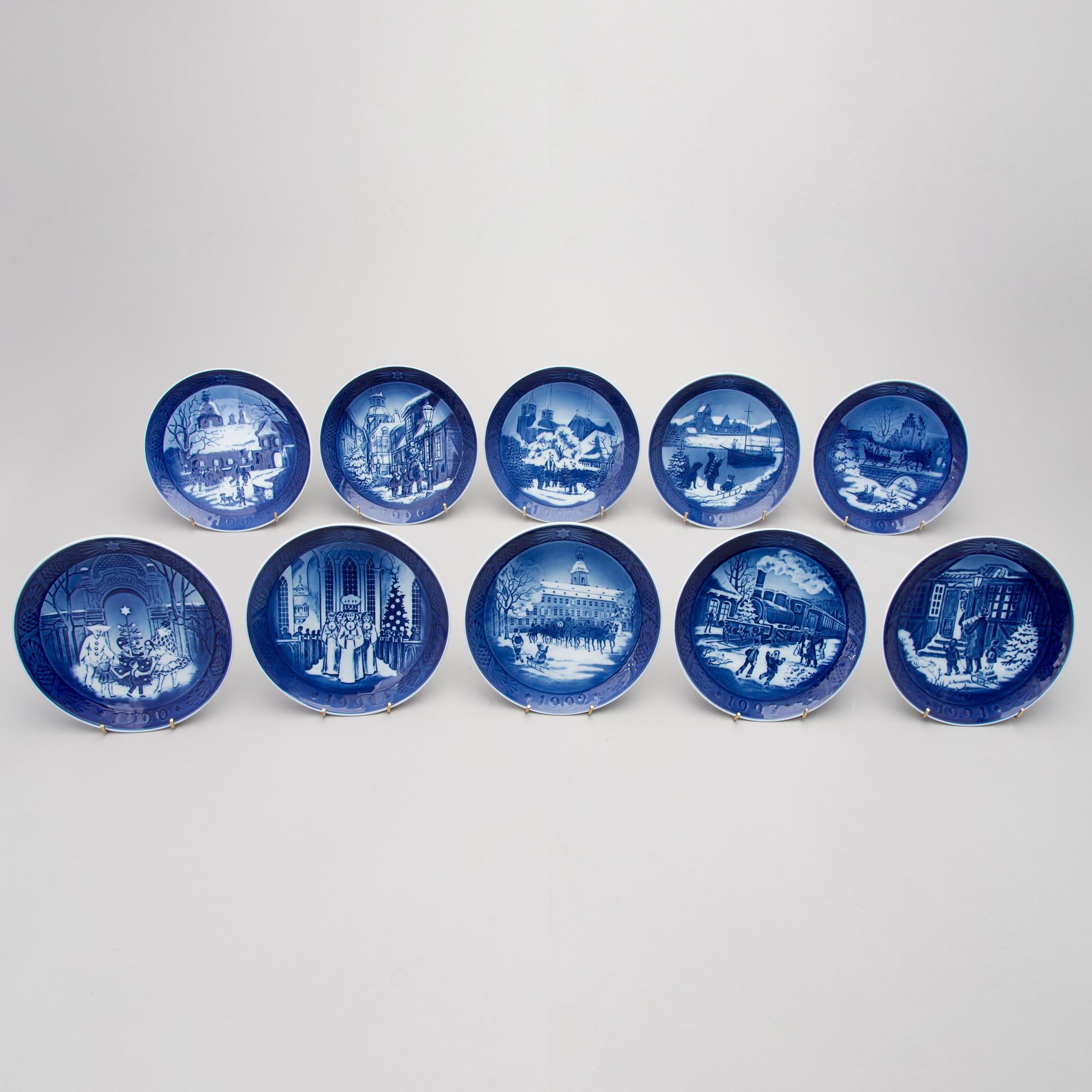 A set of 38 porcelain Christmas plates, Royal Copenhagen, Denmark, 1966 + 1973-2009.