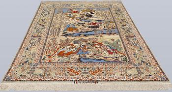A Figural Isfahan carpet, part silk, 238 x 160 cm.