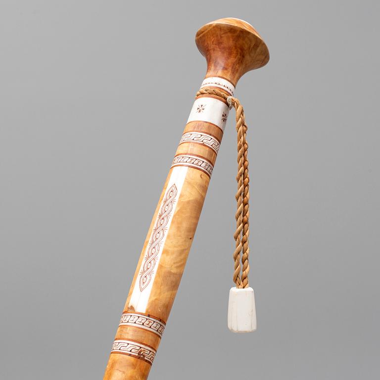 TYKO LAMPA, a Sami birch and reindeer horn walking stick, Vittangi, signed.