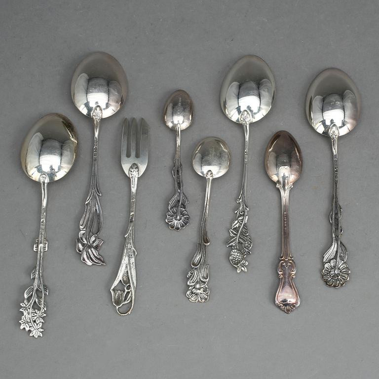 PARTI SILVER, delar 88, bl. a Gewe, Malmö och GAB Stockholm, mitten 1900-talets. Vikt ca 1 591 g.