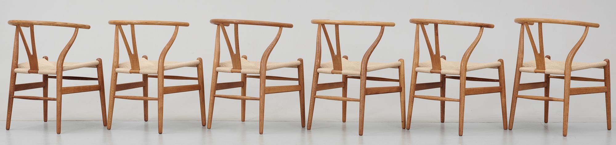 A set of six Hans J Wegner oak chairs by Carl Hansen & Son, Danmark, 1950-60-tal.