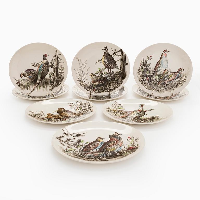 Tallrikar, 9 st "Birds"  flintgods, Johnson bros, England 1900-talets första hälft/mitt.