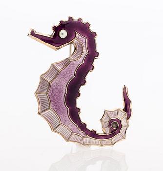 BROSCH, sterlingsilver med emalj David Andersen. Vikt ca 11 g.