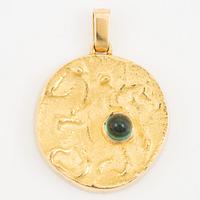 Pendant, 18K gold with cabochon-cut tourmaline.