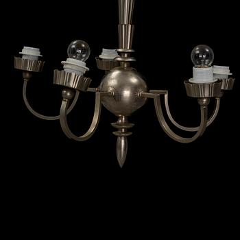 A 1920's Swedish Grace pewter ceiling lamp.